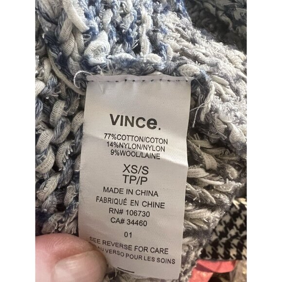 Vince Color Block Open Front Cardigan Sweater Cotton/Wool Blend Blue Gray XS/S - Picture 9 of 9